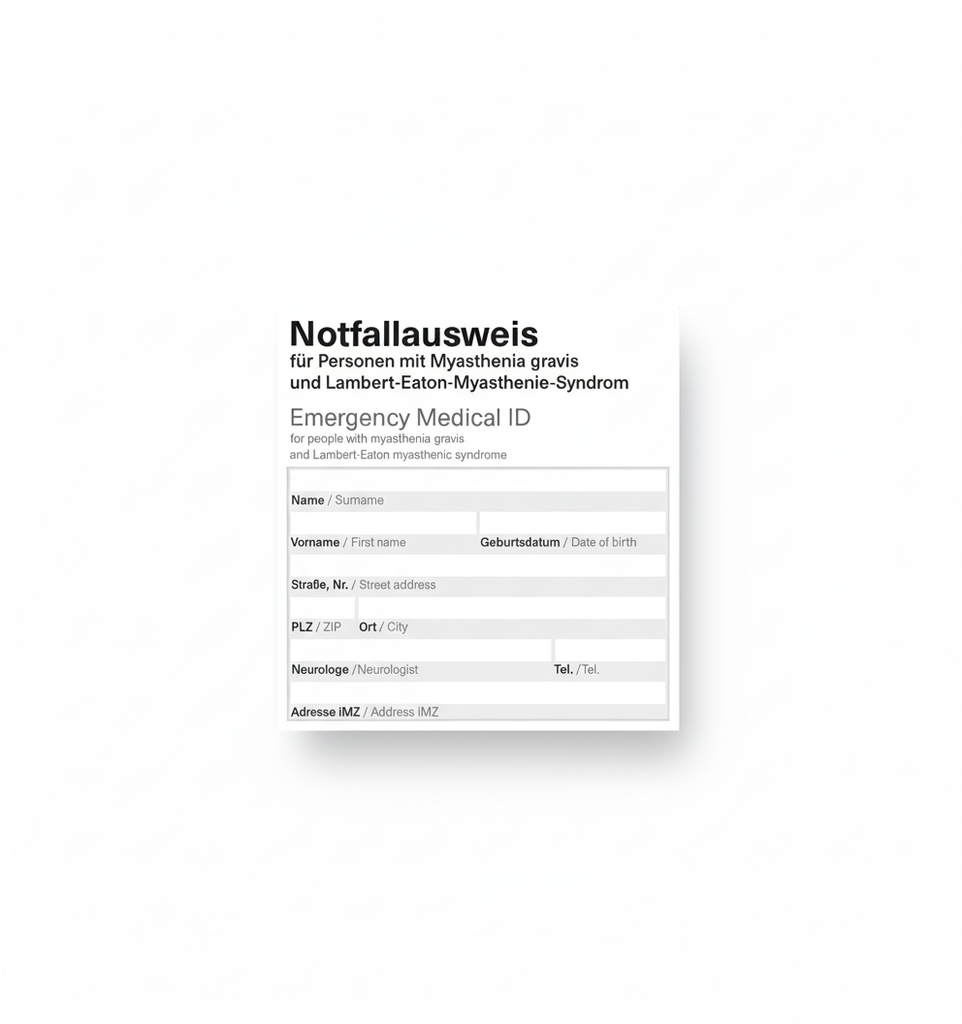 Notfallausweis für Myasthenia gravis und das Lambert-Eaton-Myasthenie-Syndrom