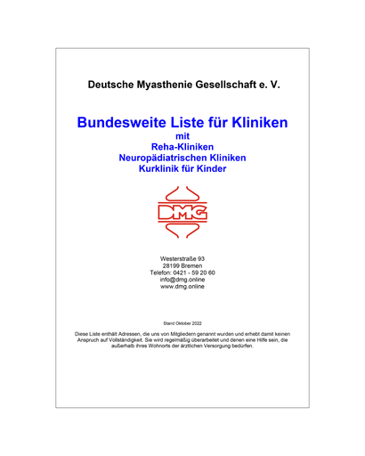 Bundesweite Liste für Kliniken mit Neuropädiatrischen Kliniken, Reha Kliniken und einer Kurklinik für Kinder