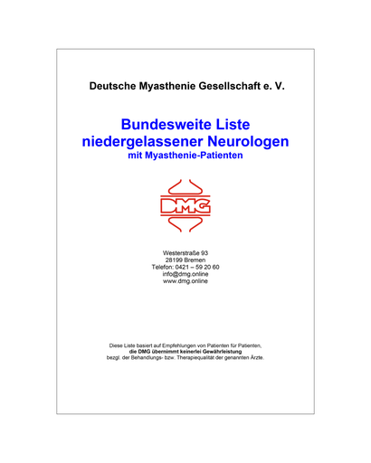 Bundesweite Liste niedergelassener Neurologen mit Myasthenie-Patienten